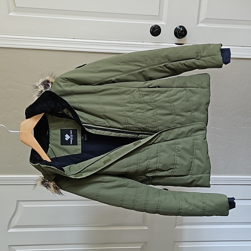 Obermeyer Tuscany II insulated in military green faux fur trim jacket